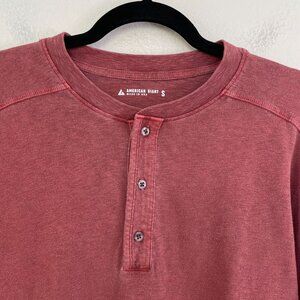 American Giant Mens Small Broken In Premium Slub Long Sleeve Henley Washed Red